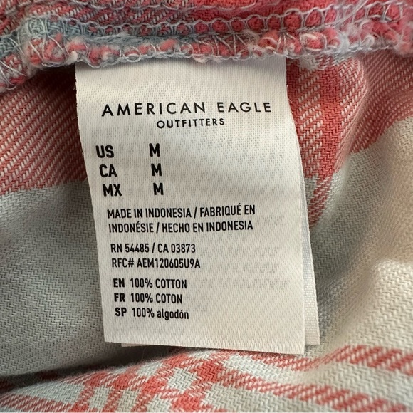 American Eagle Go Big Beach flannel oversized button up shirt in pink and blue M - Picture 12 of 15